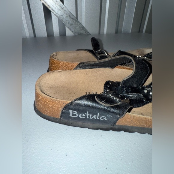 Birkenstock Betula BLACK Leather Strap Gizeh Thong Sandal EU 38 USA L 7 M 5 - Picture 5 of 11